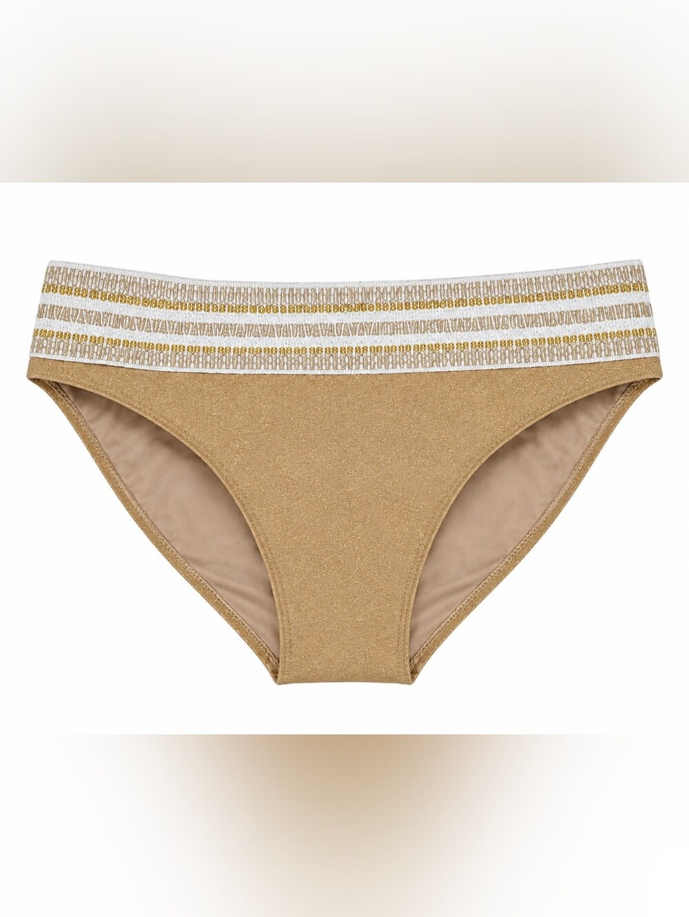 NWT Peixoto Gold Metallic Shimmer Striped Waist Bikini Bottom XS Resort Cruise